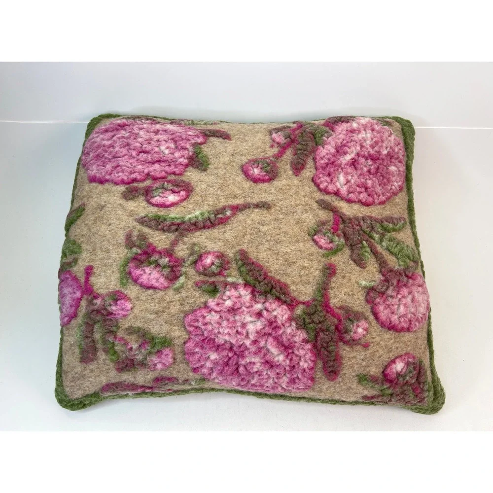 Frati Italy Floral Pillow Cover‎ Beige Pink Green Wool Accent Decor w/ Insert